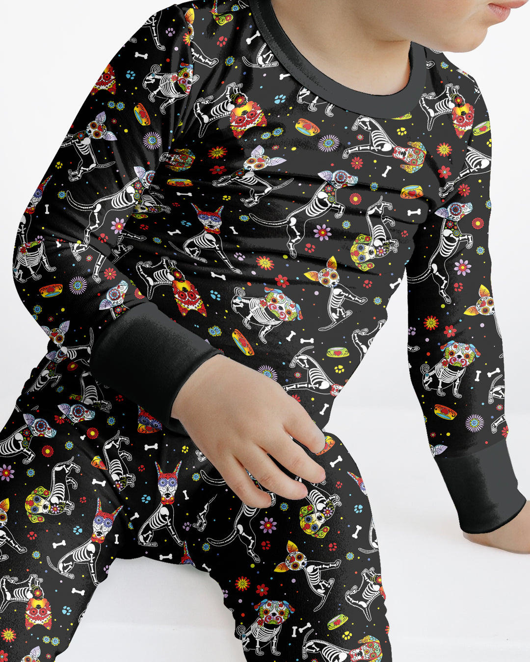 Sugar Skull Día de los Muertos Halloween Dog Mexican Bamboo Two Piece Long Sleeve Pajama Set
