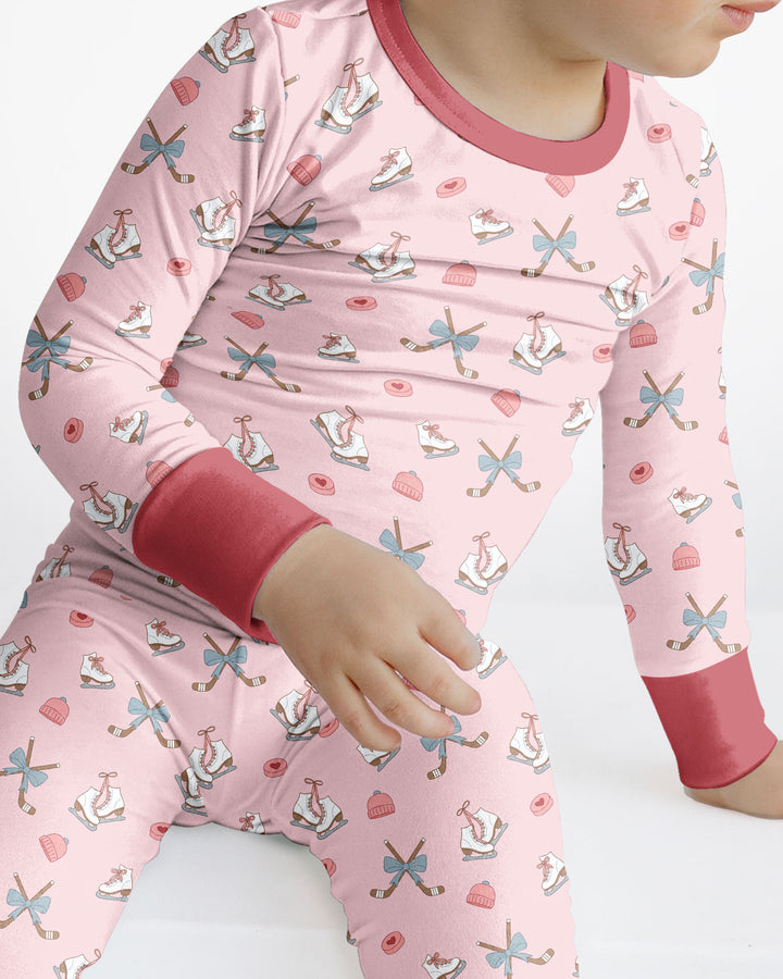 Girly Hockey Pink Bamboo Two Piece Long Sleeve Pajama Set