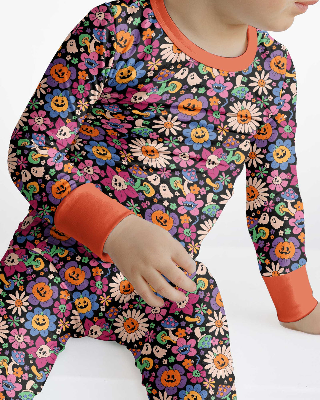 Halloween Flowers Bamboo Two Piece Long Sleeve Pajama Set