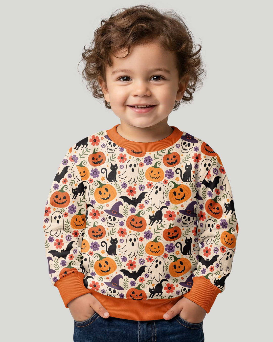 Spooky Halloween Floral Delight Bamboo Crewneck Sweatshirt