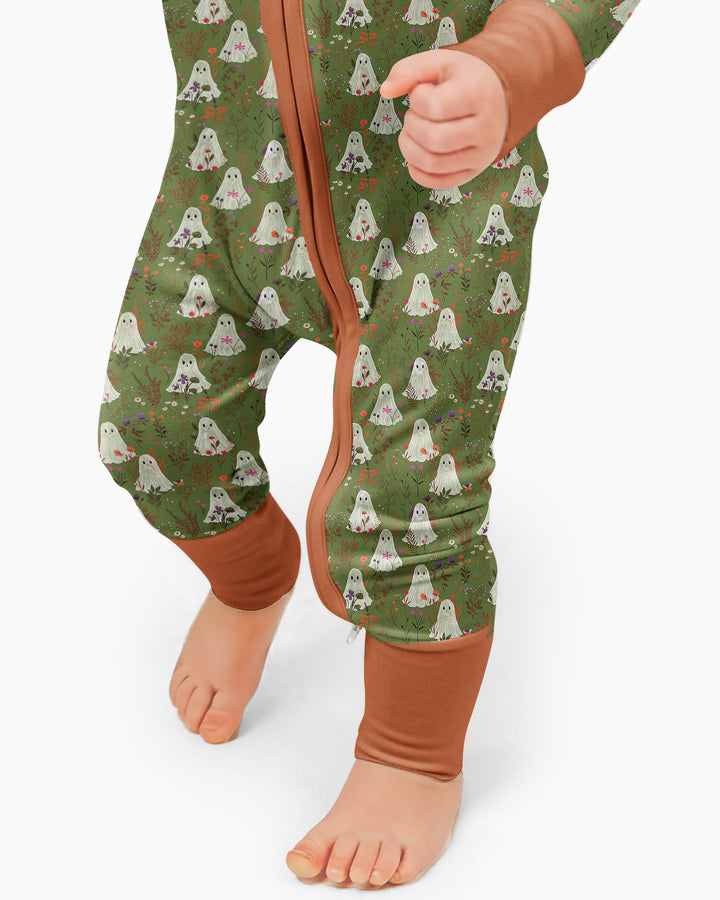 Cute Ghost Halloween Moss Green Floral Bamboo Convertible Zippy