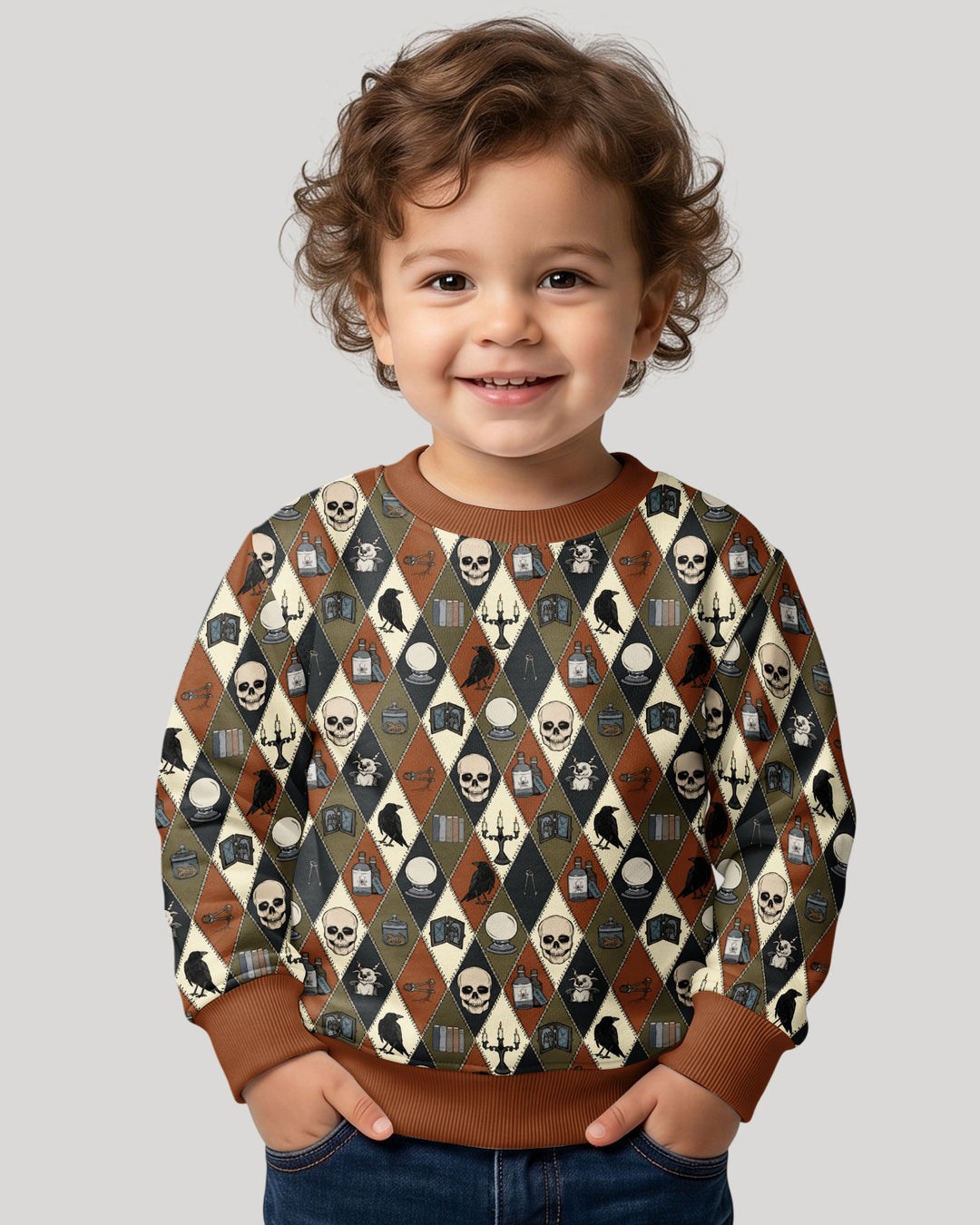 Retro Gothic Halloween Patchwork Bamboo Crewneck Sweatshirt