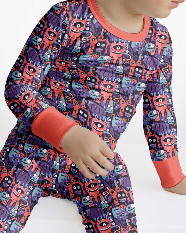 Halloween Multi Eyed Monsters Bamboo Two Piece Long Sleeve Pajama Set