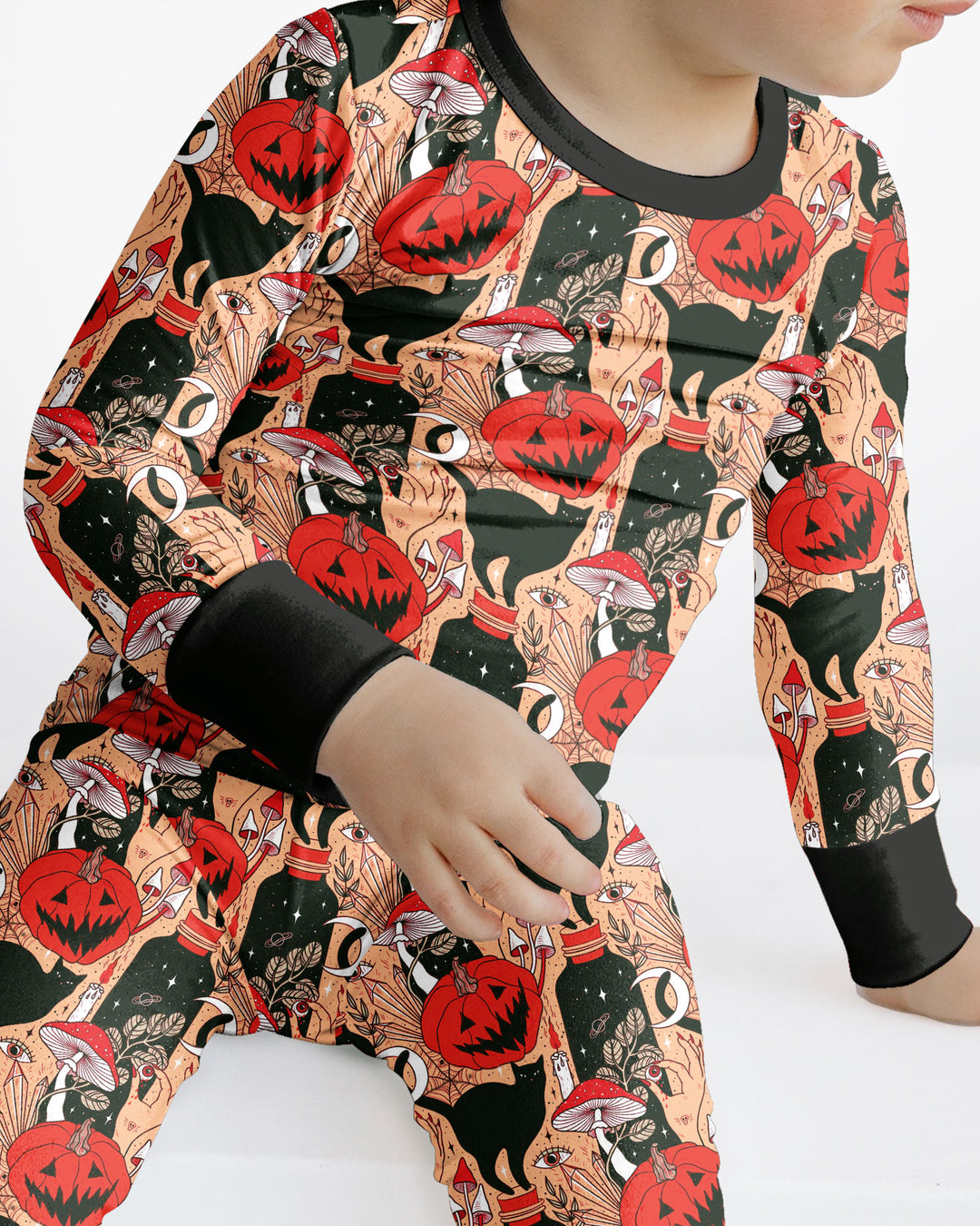 Black Cat And Pumpkin Halloween Bamboo Two Piece Long Sleeve Pajama Set