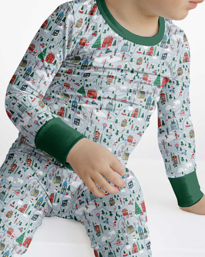 Snowy Christmas Village Map Bamboo Two Piece Long Sleeve Pajama Set