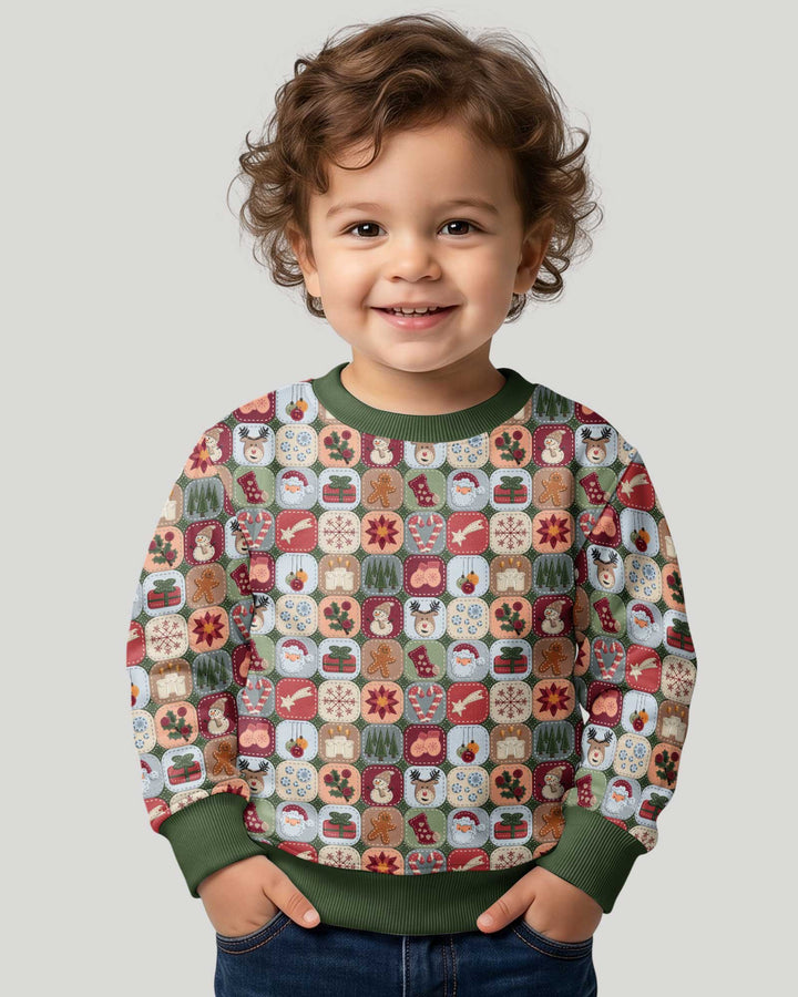 Christmas Felt Patchwork Bamboo Crewneck Sweatshirt