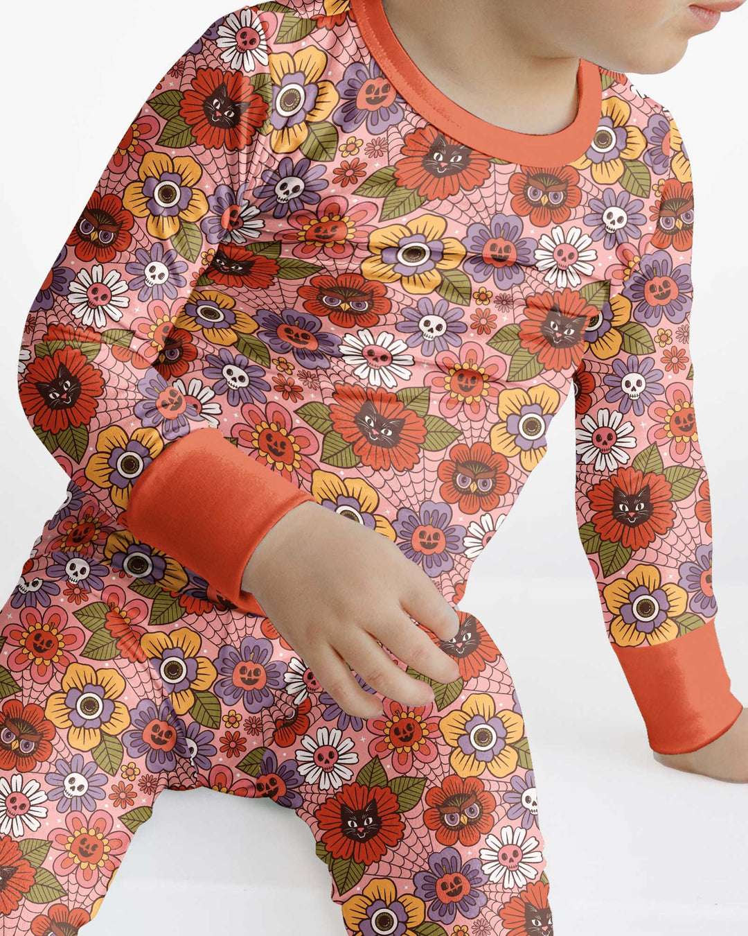 70s Halloween Floral Bamboo Two Piece Long Sleeve Pajama Set