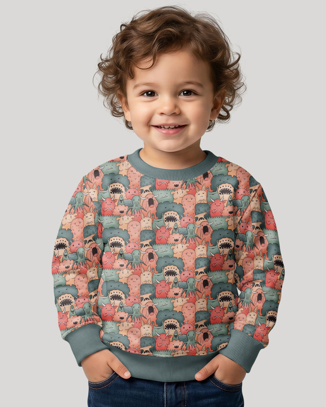 Cute Monster Crowd Bamboo Crewneck Sweatshirt