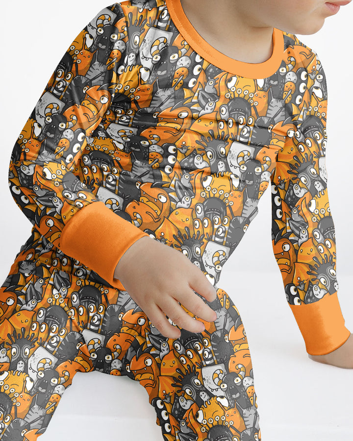 Colorful Doodle Monster Friends Bamboo Two Piece Long Sleeve Pajama Set