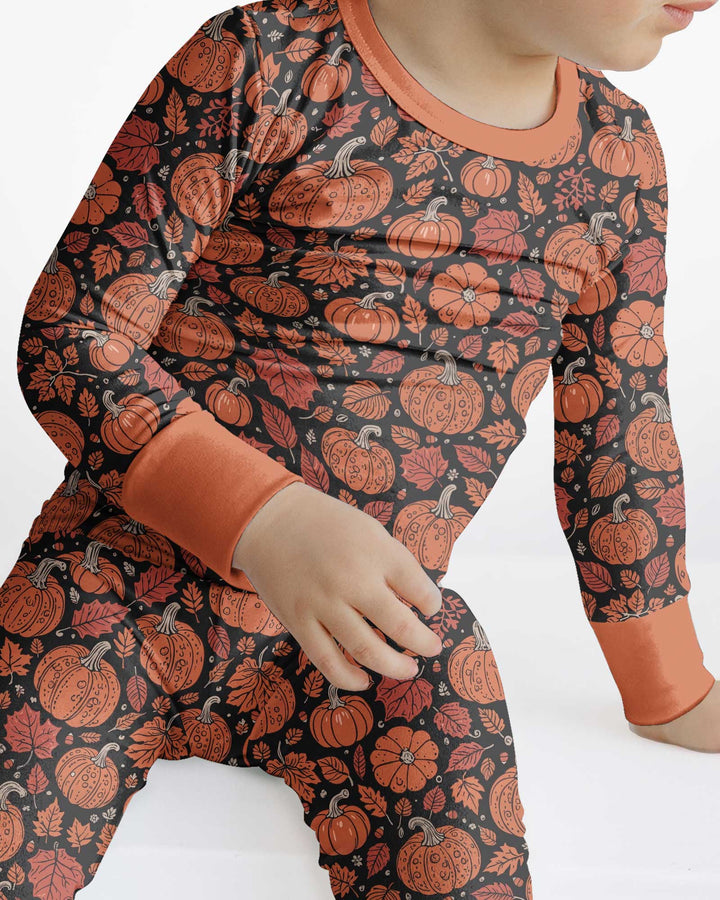 Retro Halloween Pumpkins Bamboo Two Piece Long Sleeve Pajama Set