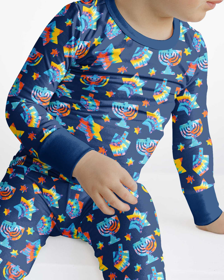 Hanukkah Tie Dye Matching Family Bamboo Two Piece Long Sleeve Pajama Set
