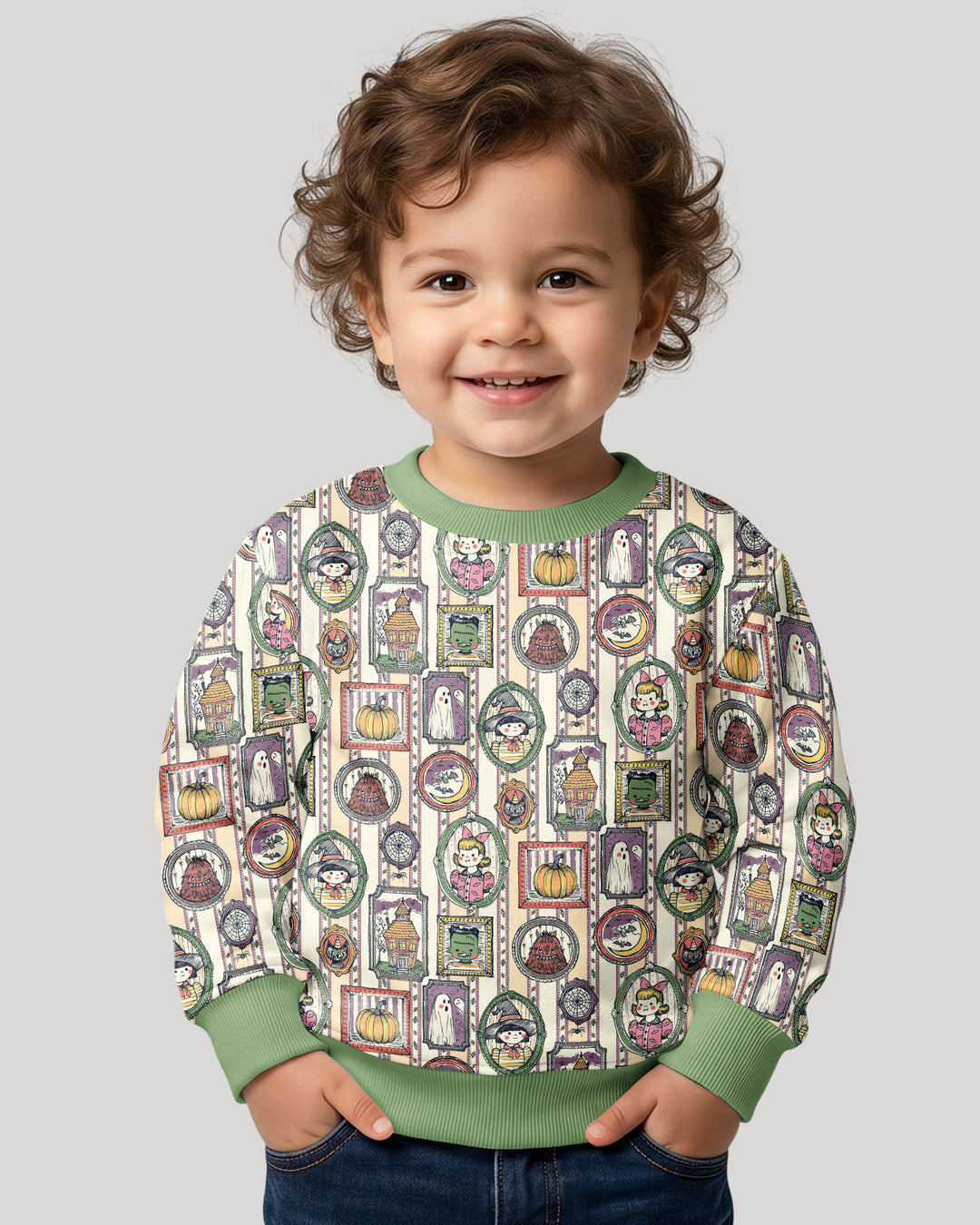 Vintage Halloween Ghost Pumpkin Portraits Bamboo Crewneck Sweatshirt