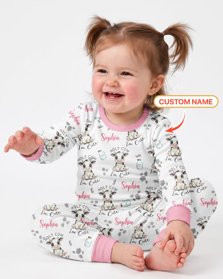 Holy Cow I'm Cute Custom Name Bamboo Two Piece Long Sleeve Pajama Set