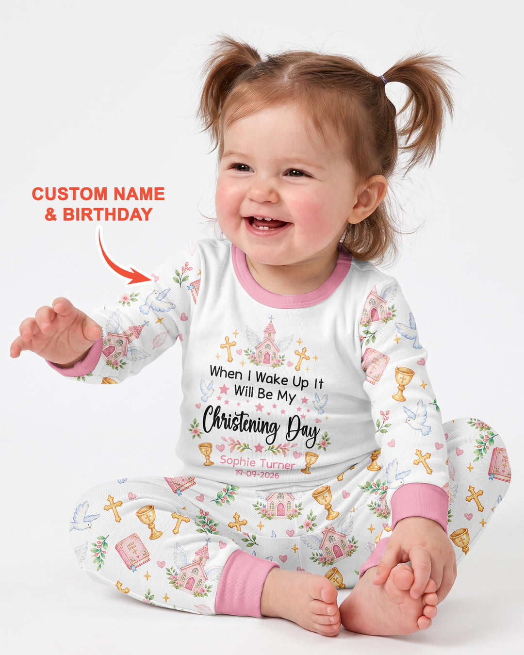 Personalized When I Wake Up It Will Be My Christening Day Bamboo Two Piece Long Sleeve Pajama Set