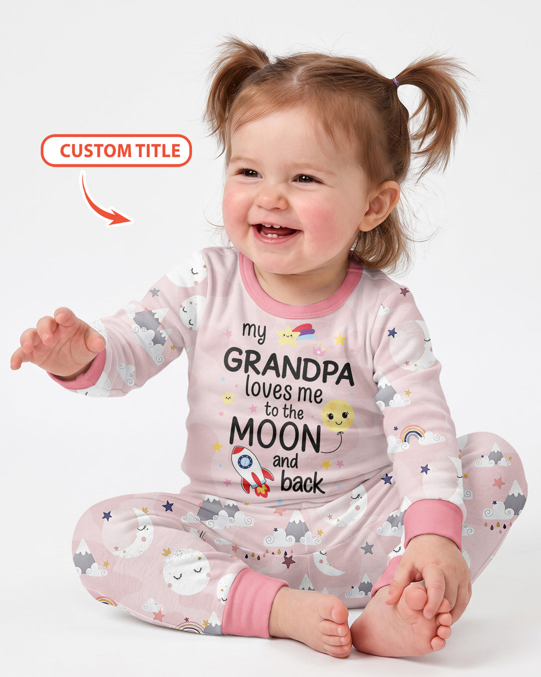Personalized Loves To The Moon And Back Bamboo Two Piece Long Sleeve Pajama Set