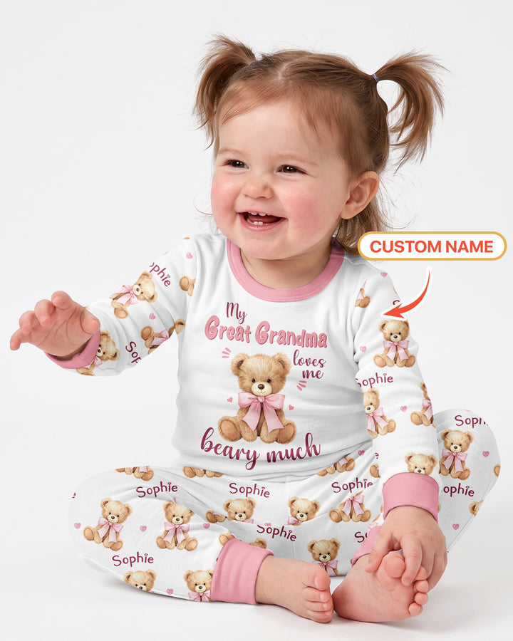 Grandma/... Loves Me Beary Much Personalized Bamboo Two Piece Long Sleeve Pajama Set