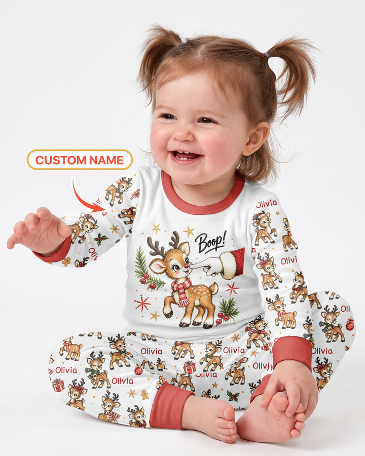 Reindeer Santa Boop Custom Name Bamboo Two Piece Long Sleeve Pajama Set