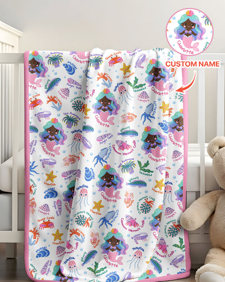 Personalized Cute Mermaid Bamboo Blanket