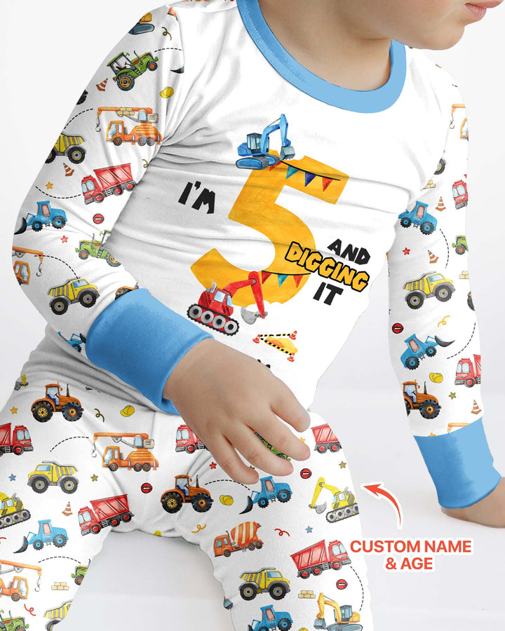 I'm Digging It Birthday - Personalized Name & Age Bamboo Two Piece Long Sleeve Pajama Set