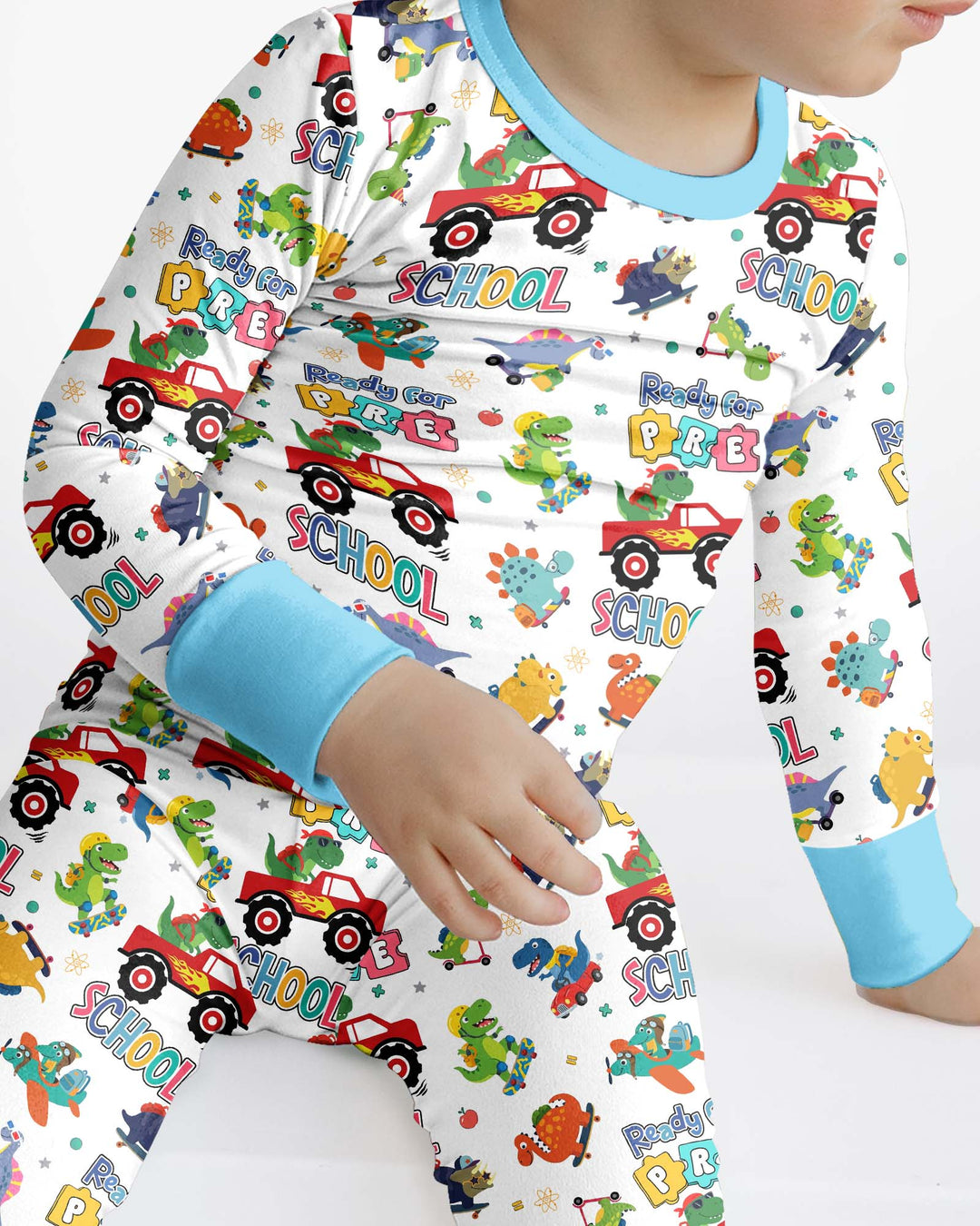 First Day of Preschool T-Rex Bamboo Two Piece Long Sleeve Pajama Set