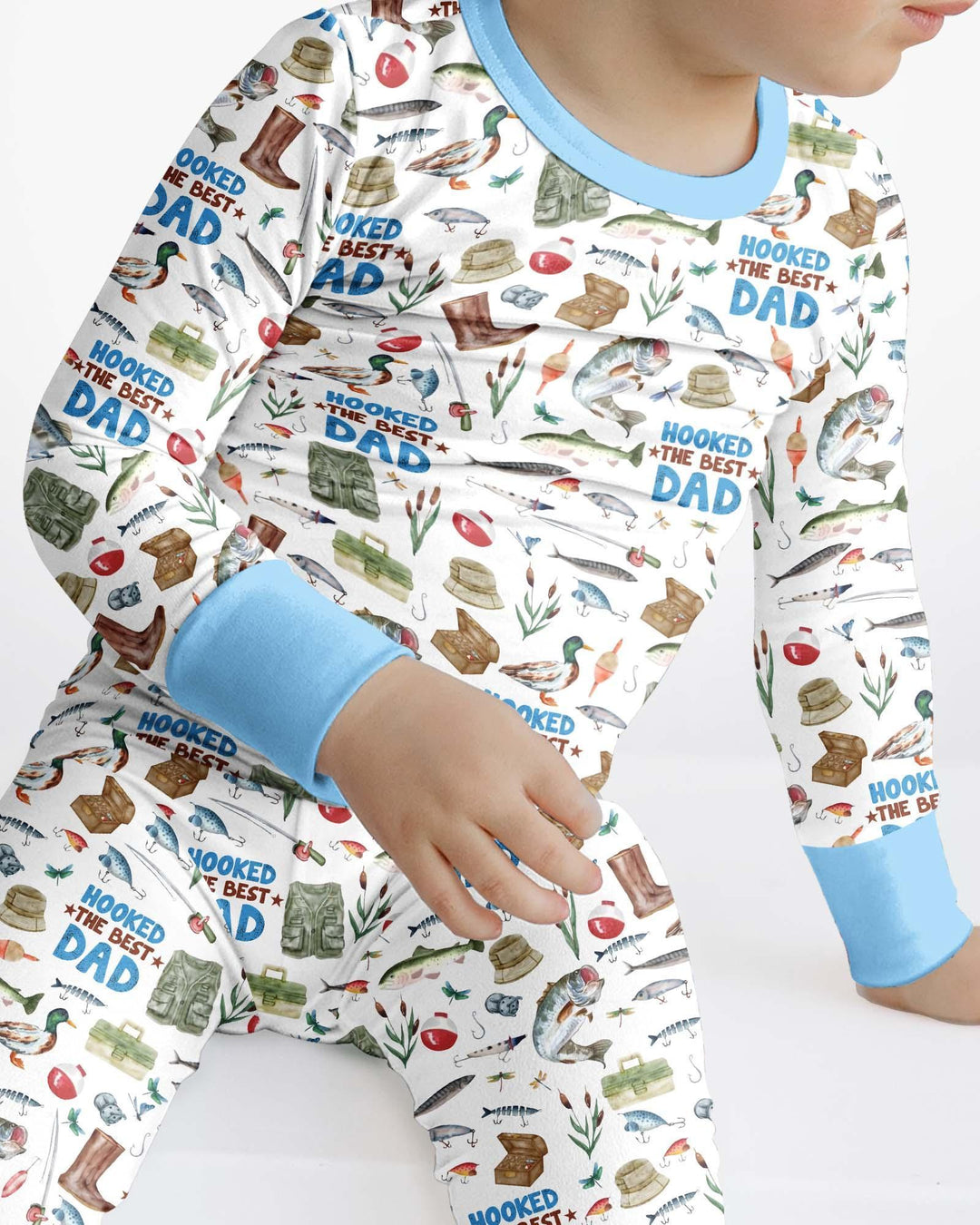 Hooked The Best Dad Daddy & Me Matching Bamboo Two Piece Long Sleeve Pajama Set