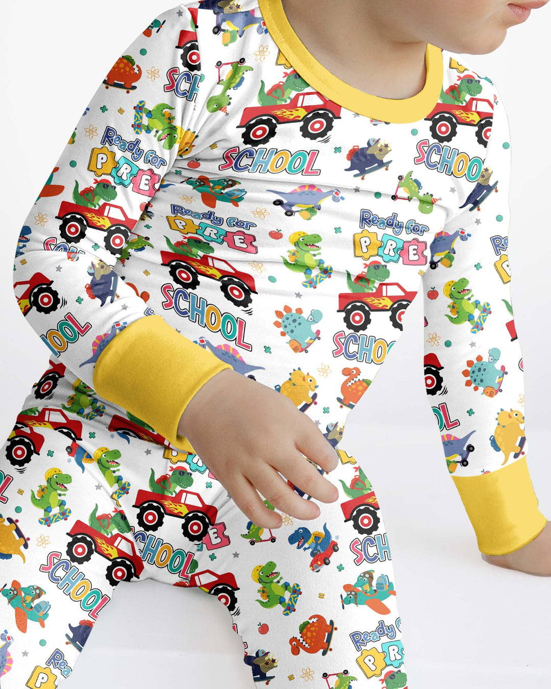 First Day of Preschool T-Rex Bamboo Two Piece Long Sleeve Pajama Set