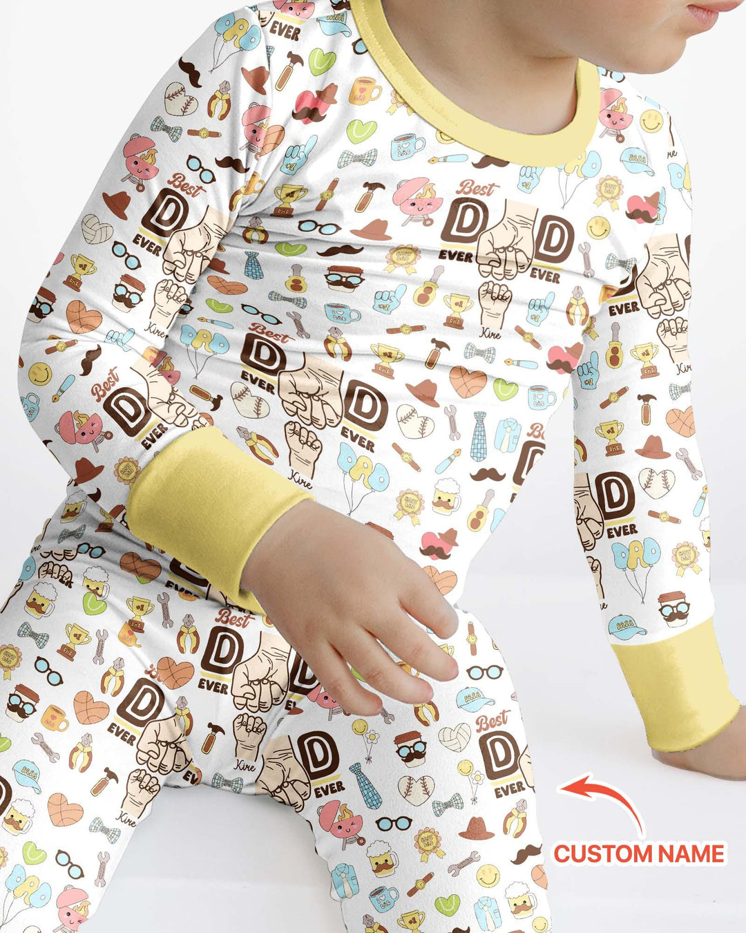 Custom Kids Name Best Dad Ever Bamboo Two Piece Long Sleeve Pajama Set