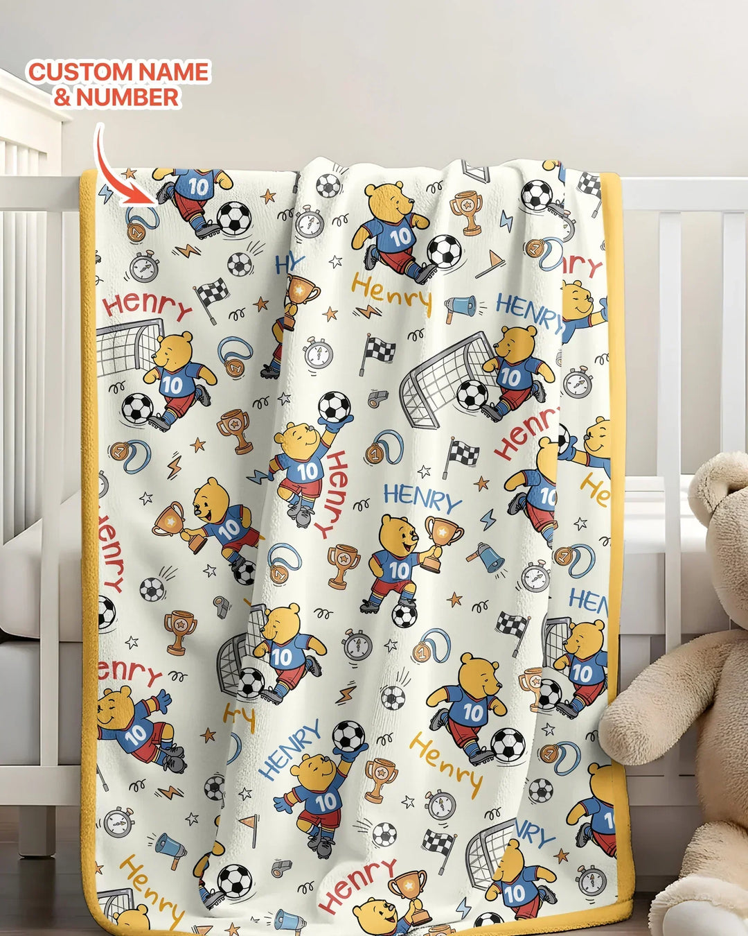 Personalized Classic Bear World Soccer Bamboo Blanket