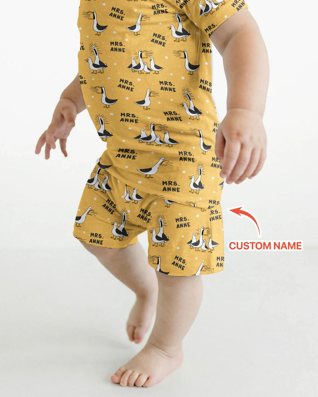 Custom Funny Seagulls Teacher Bamboo Two Piece Short Sleeve Shorts Pajama Set