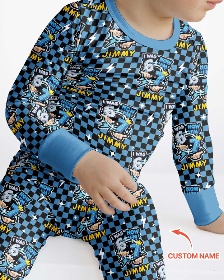 I Was 6 Now I'm 7 Boys Birthday Bamboo Two Piece Long Sleeve Pajama Set