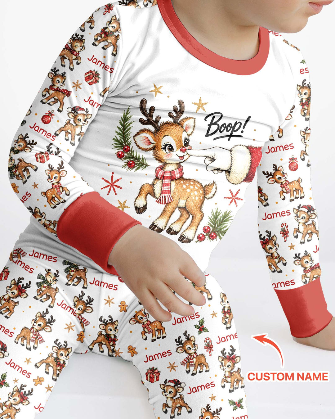 Reindeer Santa Boop Custom Name Bamboo Two Piece Long Sleeve Pajama Set