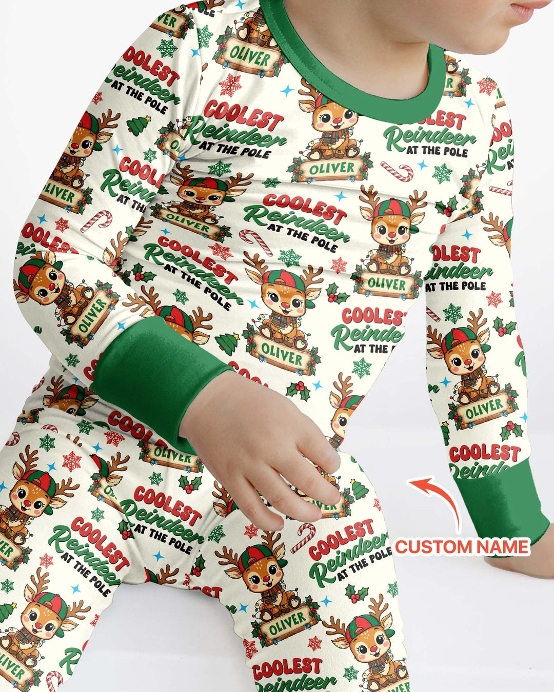 Custom Name Coolest Reindeer At The Pole Bamboo Two Piece Long Sleeve Pajama Set