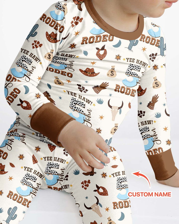 Personalized Cowboy Birthday Rodeo Bamboo Two Piece Long Sleeve Pajama Set