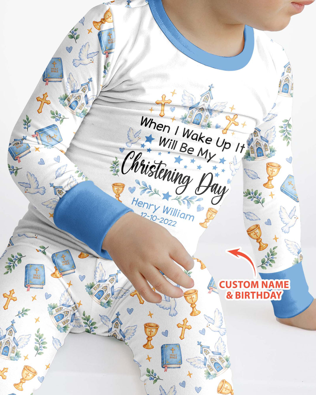 Personalized When I Wake Up It Will Be My Christening Day Bamboo Two Piece Long Sleeve Pajama Set