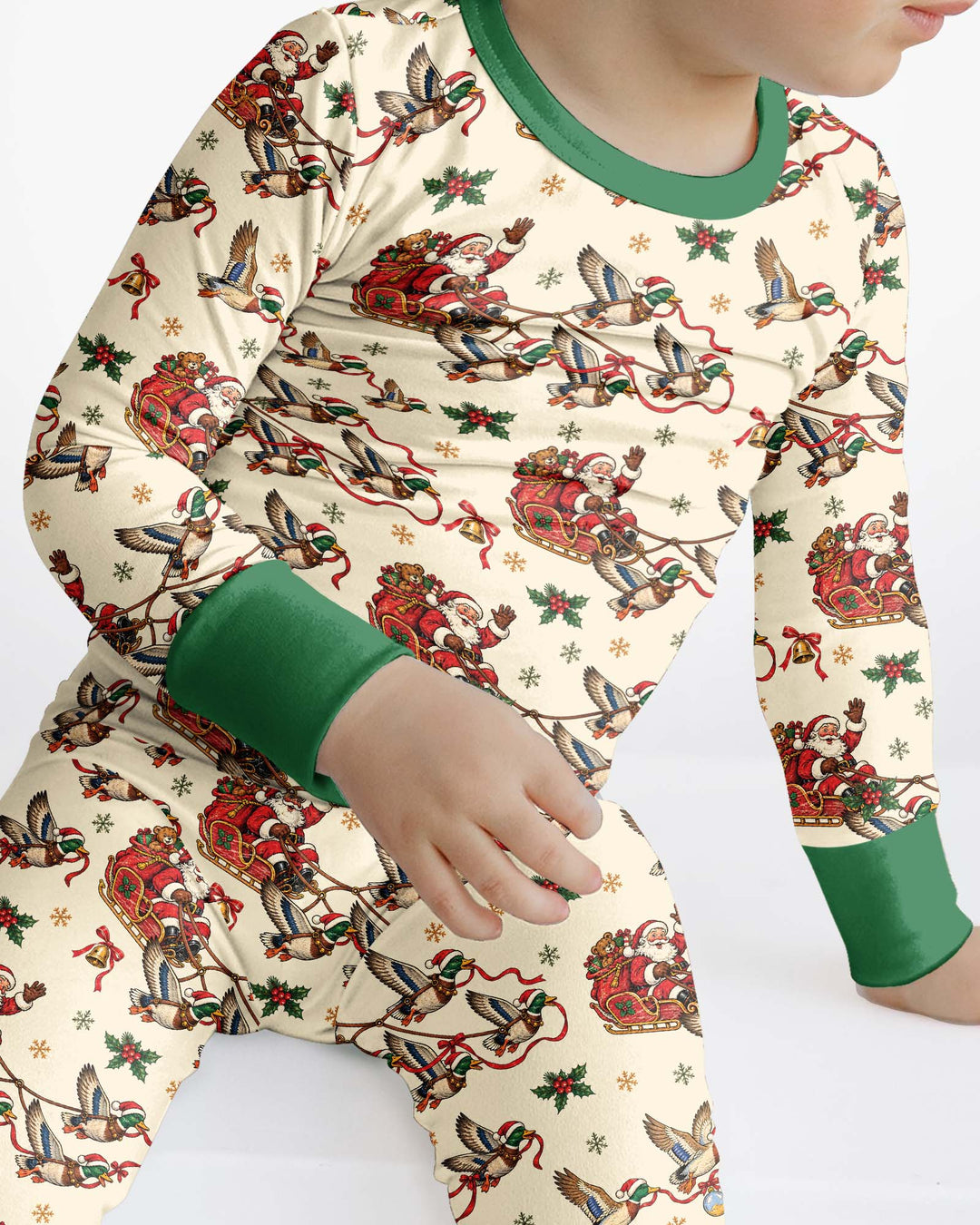Santa Sleigh with Mallard Ducks Bamboo Two Piece Long Sleeve Pajama Set