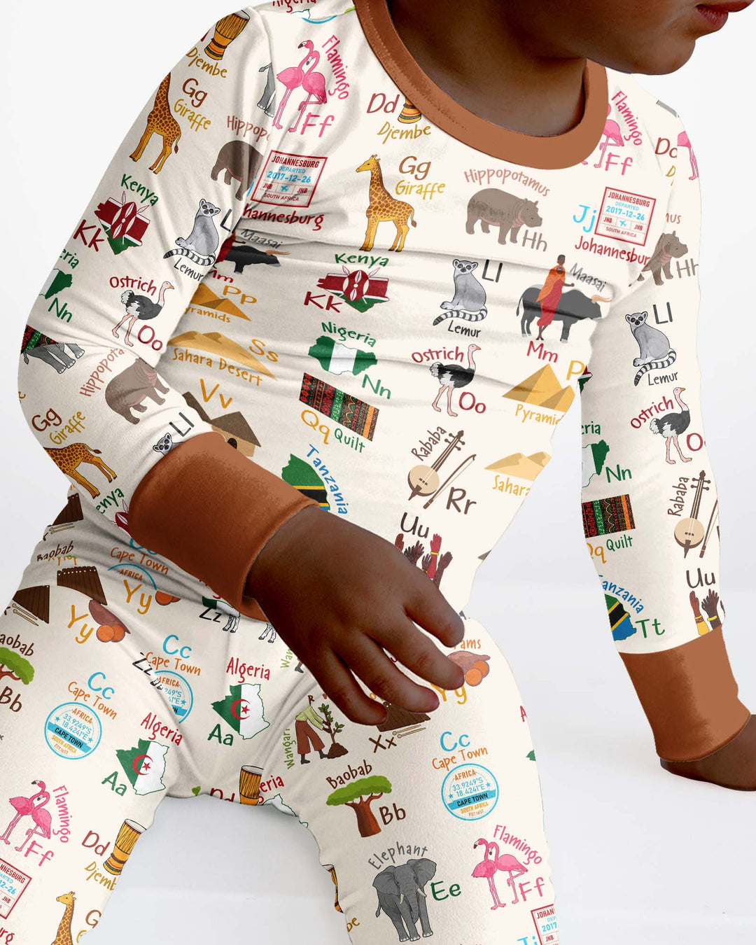 Explore Africa Geography Alphabet Bamboo Two Piece Long Sleeve Pajama Set