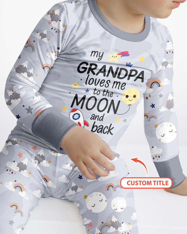 Personalized Loves To The Moon And Back Bamboo Two Piece Long Sleeve Pajama Set