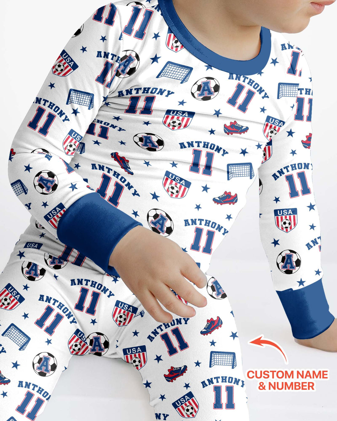 Custom Name Soccer Time Bamboo Two Piece Long Sleeve Pajama Set