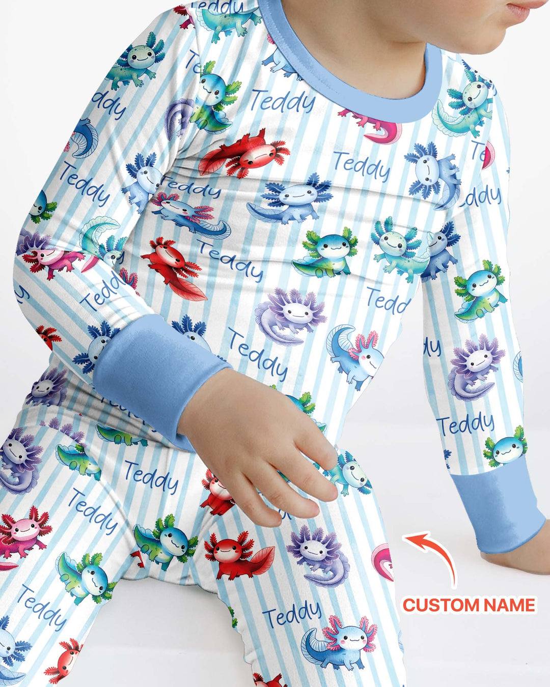 Cute Axololt Custom Name Bamboo Two Piece Long Sleeve Pajama Set