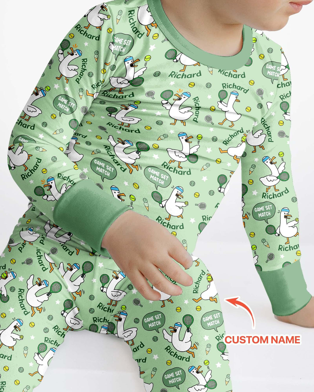 Silly Goose Playing Tennis Bamboo Two Piece Long Sleeve Pajama Set