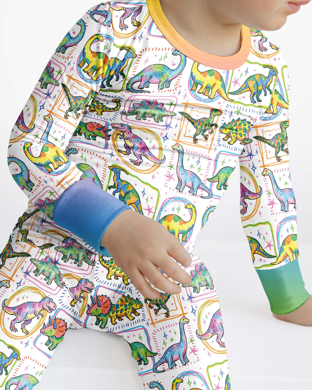 Dinosaur Colorful Stamps Bamboo Two Piece Long Sleeve Pajama Set