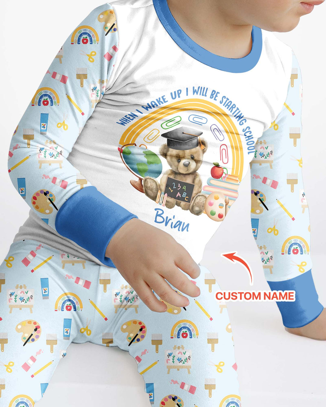 Custom Name When I Wake Up I Will Be Starting School Bamboo Two Piece Long Sleeve Pajama Set
