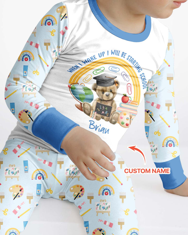 Custom Name When I Wake Up I Will Be Starting School Bamboo Two Piece Long Sleeve Pajama Set