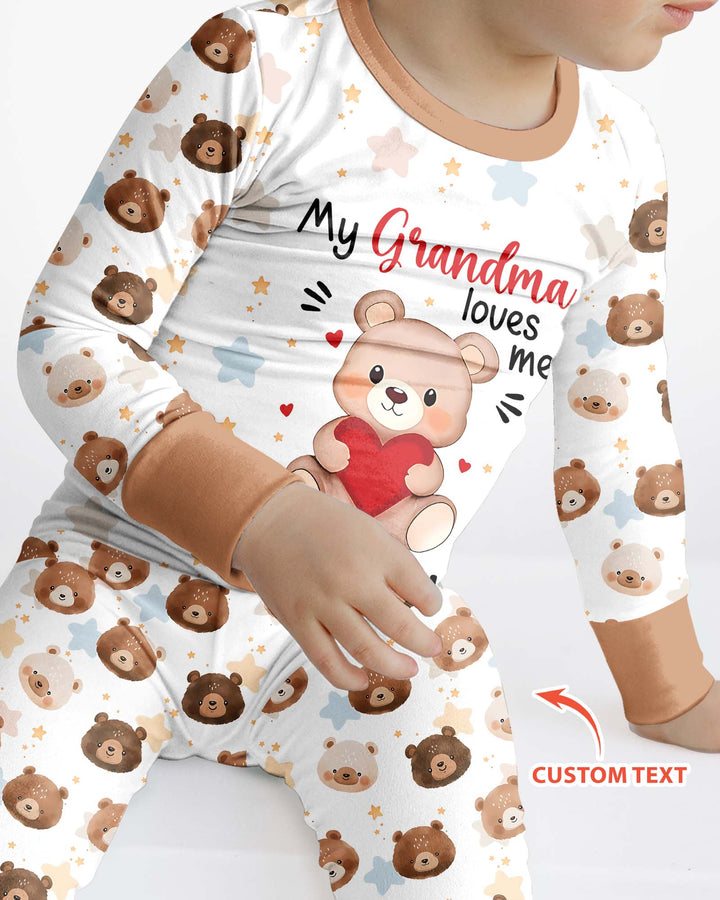 Personalized My Grandma Loves Me Beary Much Bamboo Two Piece Long Sleeve Pajama Set