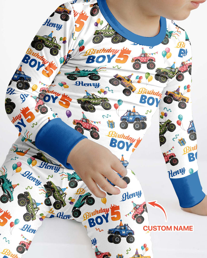 Monster Truck Birthday Party Bamboo Two Piece Long Sleeve Pajama Set