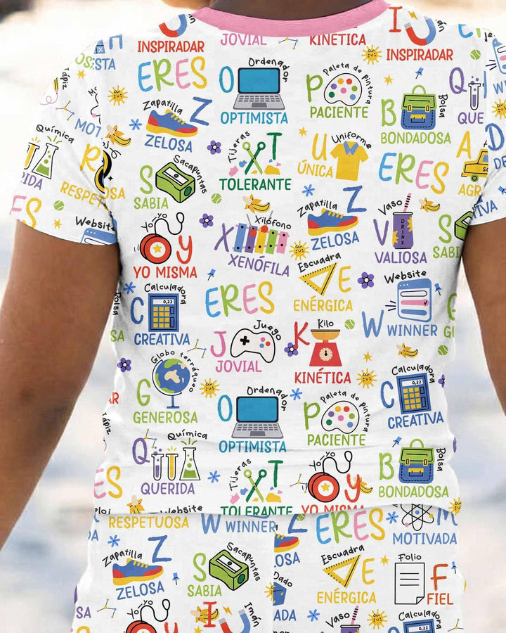 You Are Spanish Alphabet Version Bamboo Two Piece Short Sleeve Pajama Set