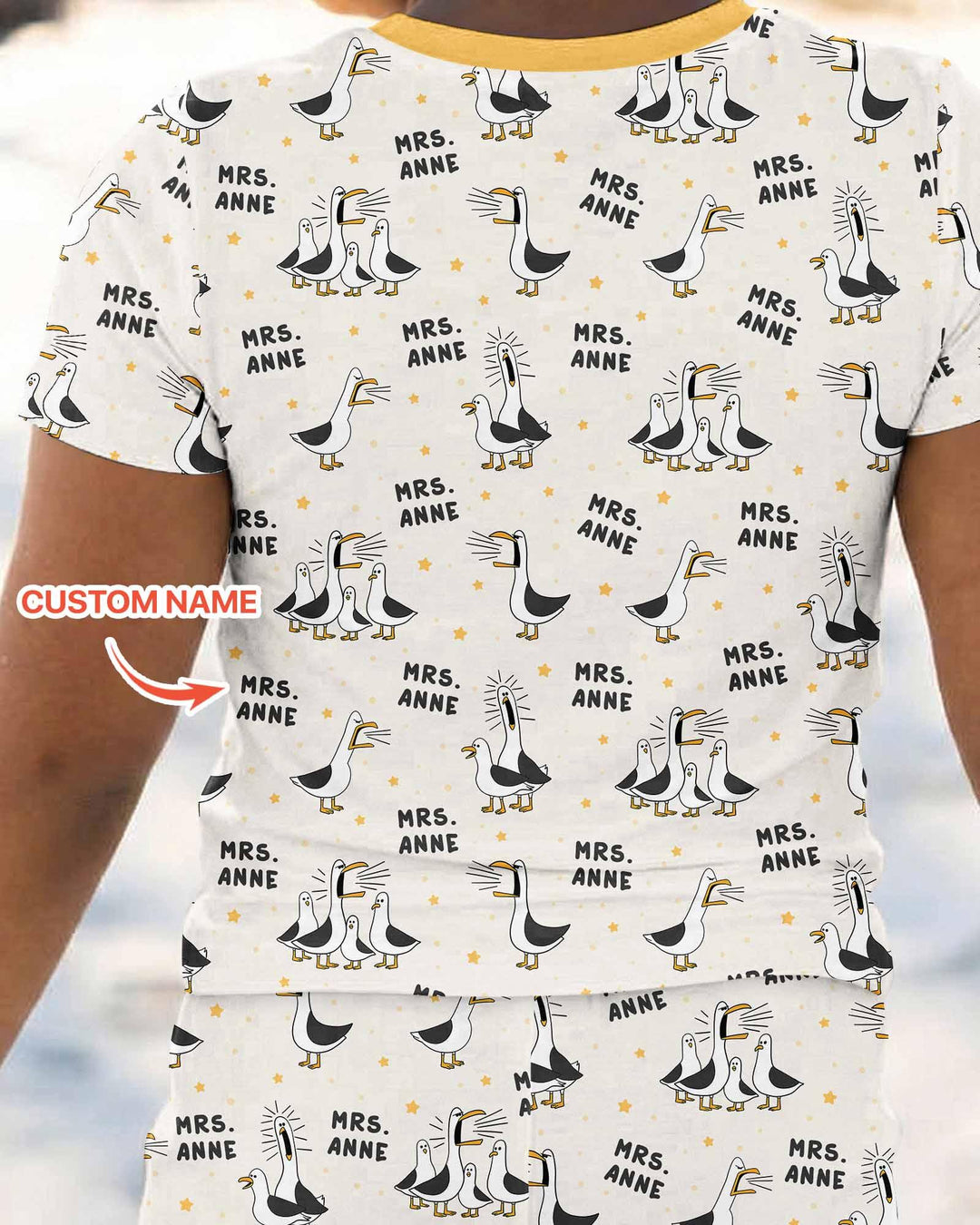 Custom Funny Seagulls Teacher Bamboo Two Piece Short Sleeve Pajama Set