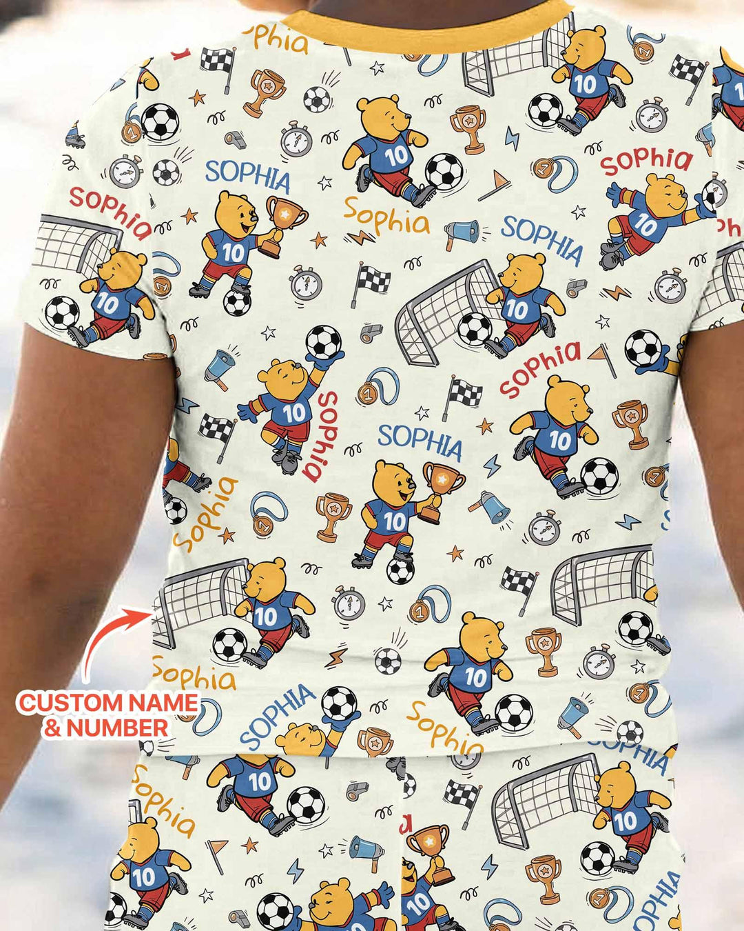 Personalized Classic Bear World Soccer Bamboo Two Piece Short Sleeve Pajama Set