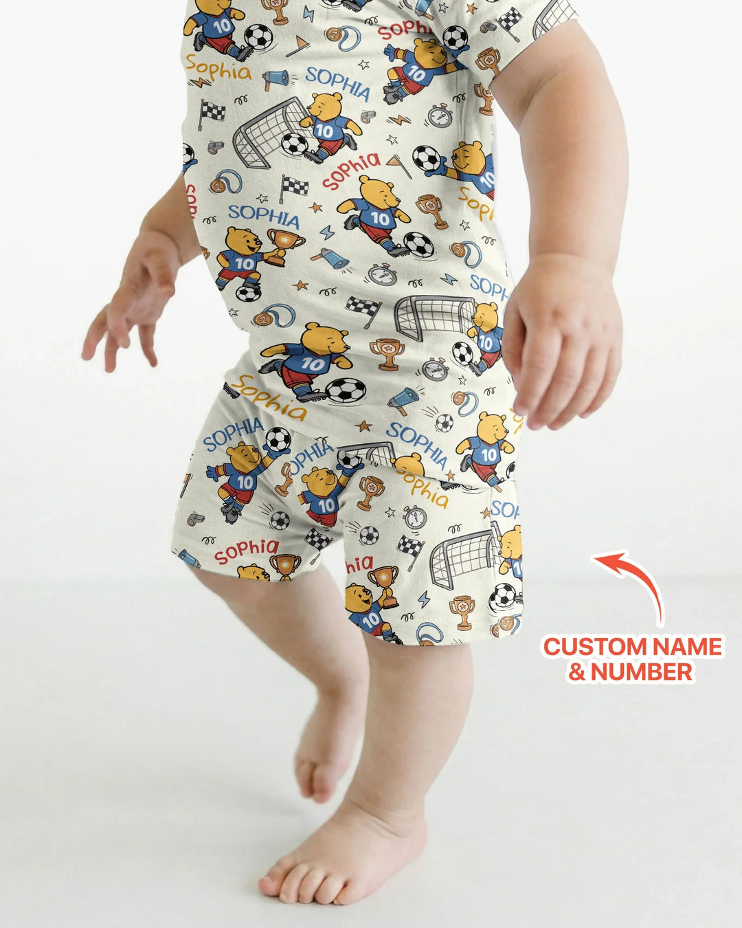 Personalized Classic Bear World Soccer Bamboo Two Piece Short Sleeve Shorts Pajama Set