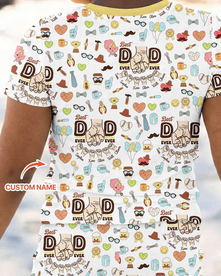 Custom Kids Name Best Dad Ever Bamboo Two Piece Short Sleeve Pajama Set